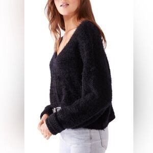 NWOT Free People Black V-Neck Dropped shoulder Long sleeve Sweate